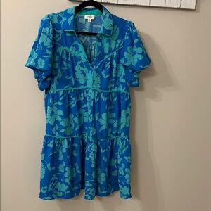 Umgee Teal and Blue Floral Dress